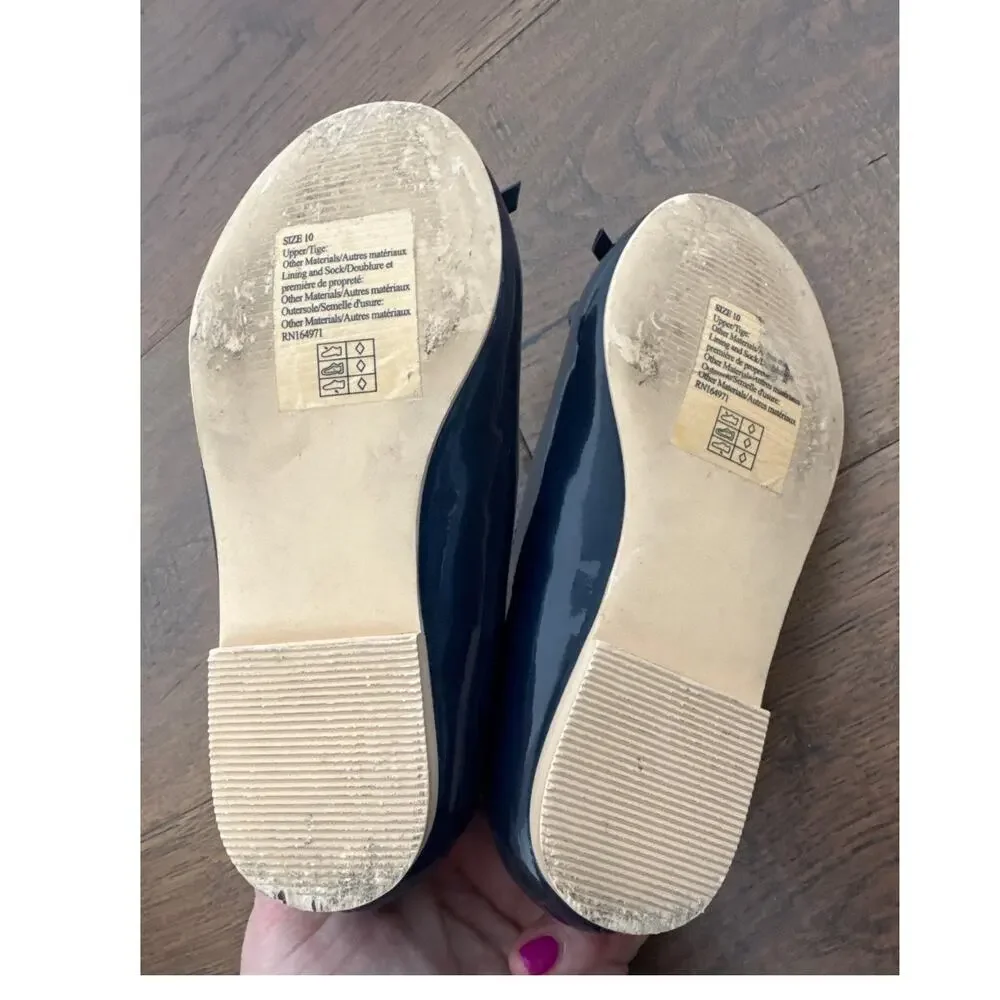 Janie and Jack Patent Bow Ballet Flats Shoes Navy Blue Girls Size 10